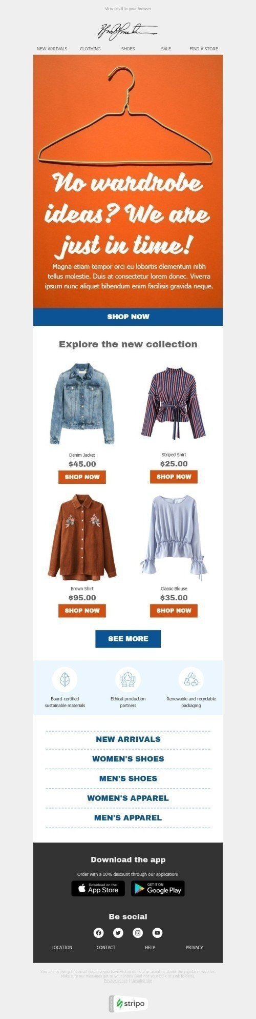 Plantilla de correo electrónico «¿No tienes ideas de vestuario?» de Promoción para la industria de Moda Vista de móvil