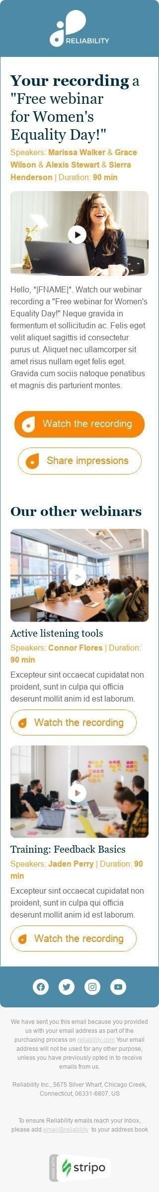 Modello Email Giornata dell'uguaglianza delle donne «La tua registrazione» per il settore industriale di Webinar Visualizzazione mobile