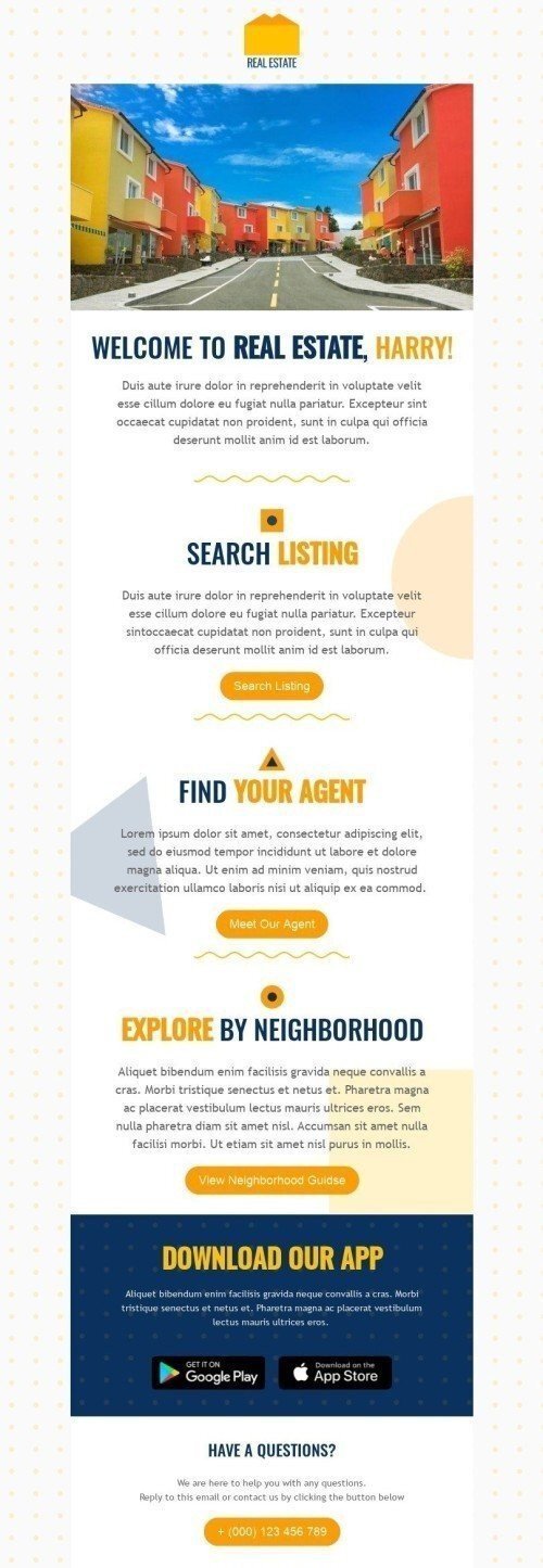 Welcome Email Template «Find your agent» for Real Estate industrydesktop view