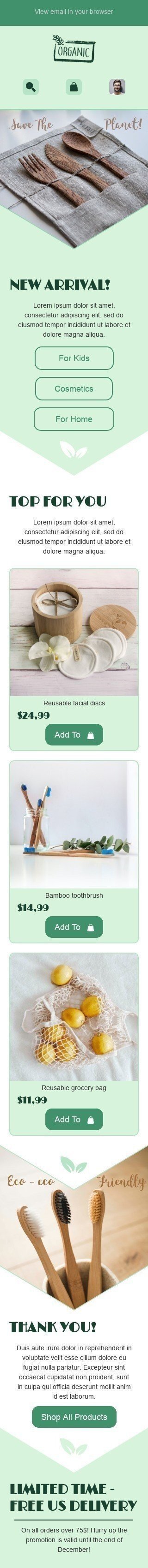 Шаблон листа до свята День Землі «Екологічно чистий» для індустрії «Органічні та Еко Продукти» мобільний вигляд