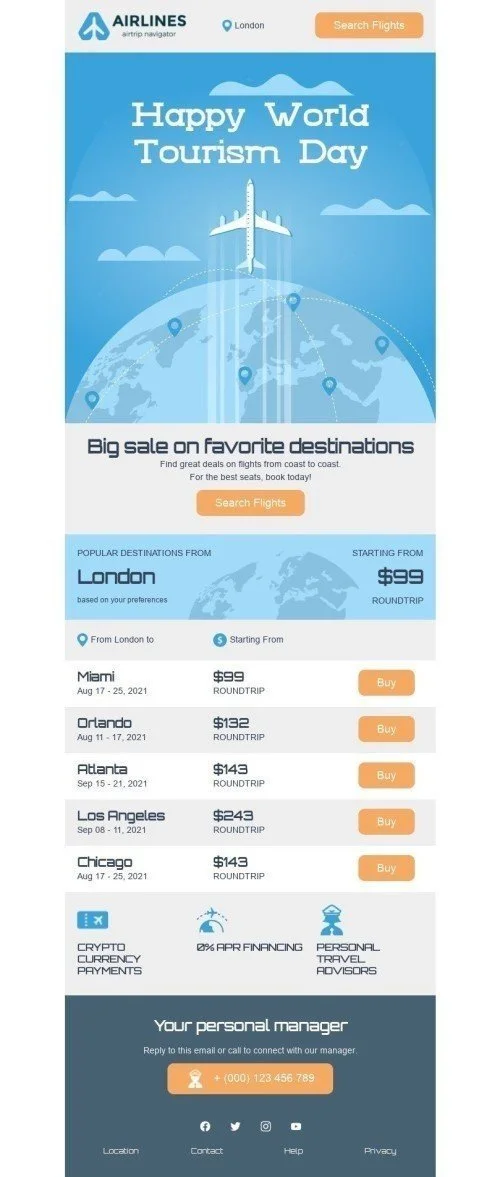 World Tourism Day Email Template «Roundtrip» for Travel industry