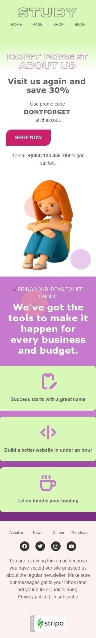 Modèle de courrier électronique Rétention & Réactivation «Ne nous oublie pas» pour le secteur Éducation Affichage mobile