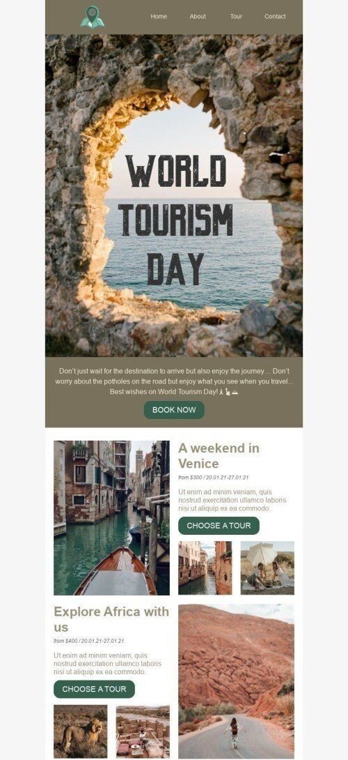 World Tourism Day Email Template «Weekend in Venice» for Travel industry mobile view