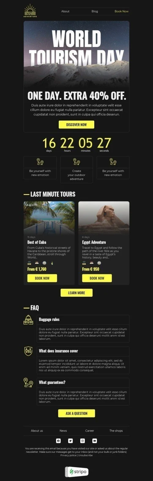 World Tourism Day Email Template "Be yourself with new emotion" for Travel industry