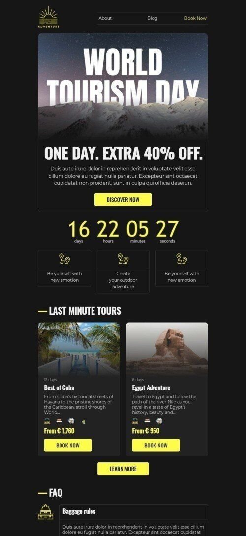 World Tourism Day Email Template "Be yourself with new emotion" for Travel industry mobile view