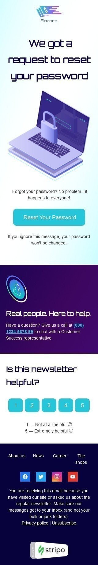 Password Reset Email Template "It happens to everyone" for Finance industry mobile view