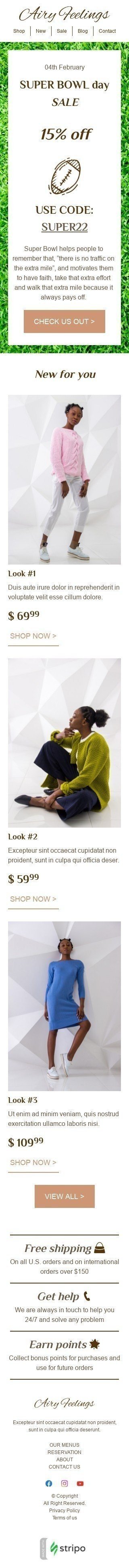 Modello Email Super Bowl «Raccogli punti bonus» per il settore industriale di Sport Visualizzazione mobile