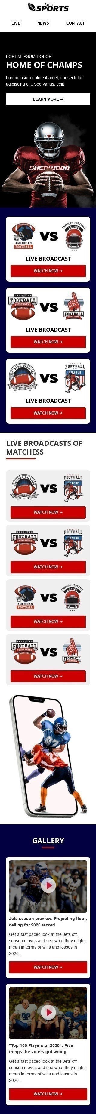 Super Bowl Email Template "Broadcast week" for Sports industry mobile view