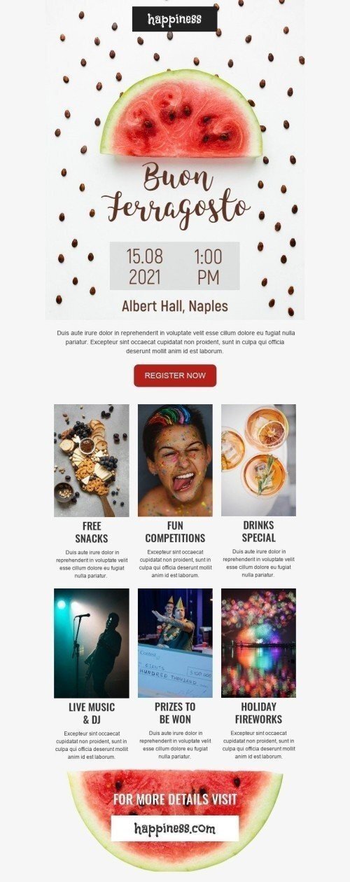 Modello Email Ferragosto «Premi in palio» per il settore industriale di Hobby Visualizzazione mobile