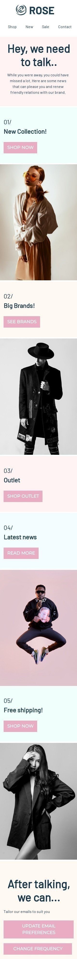 Modelo de E-mail de «Nós precisamos conversar» de Retenção e reativação para a indústria de Moda Visualização de dispositivo móvel