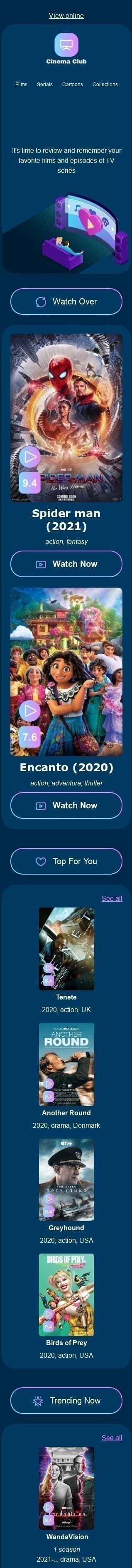 Шаблон листа «Дивитися знову і знову» тематики Утримання та Реактивація для індустрії «Фільми» мобільний вигляд