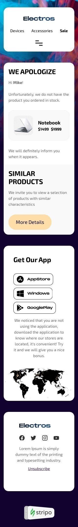 Modello Email Scusa «Nuova alternativa» per il settore industriale di Ecommerce Visualizzazione mobile