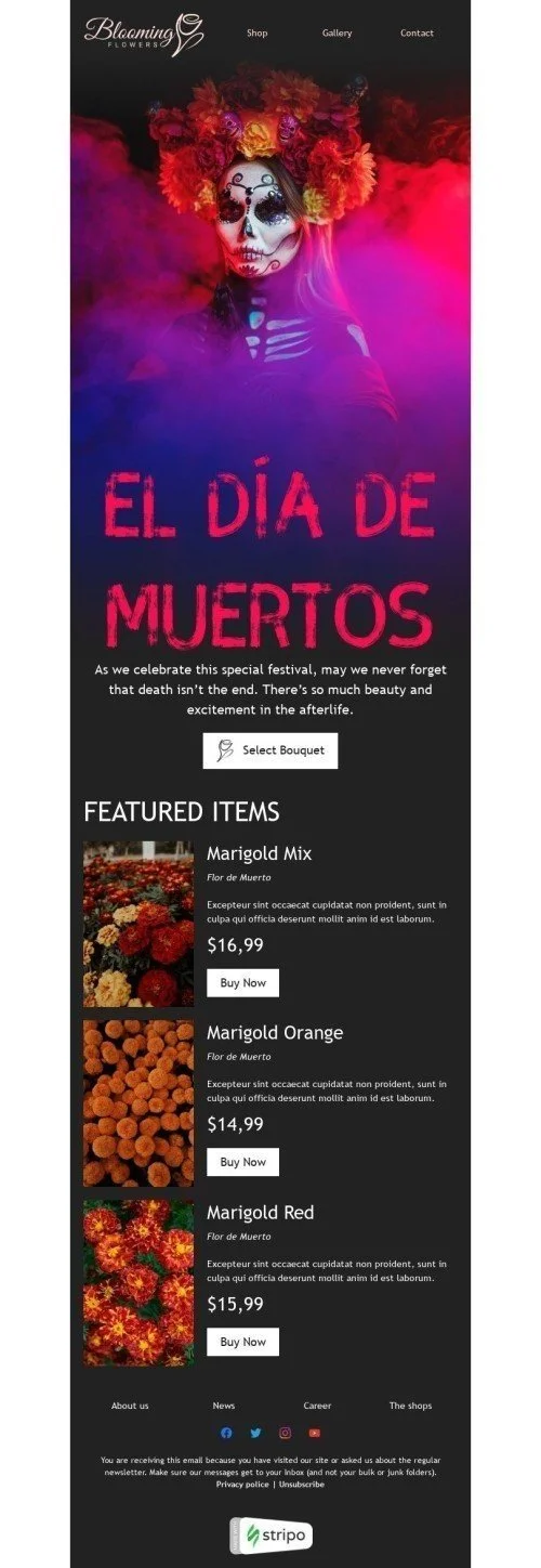 Day of the Dead Email Template "Marigold" for Gifts & Flowers industry