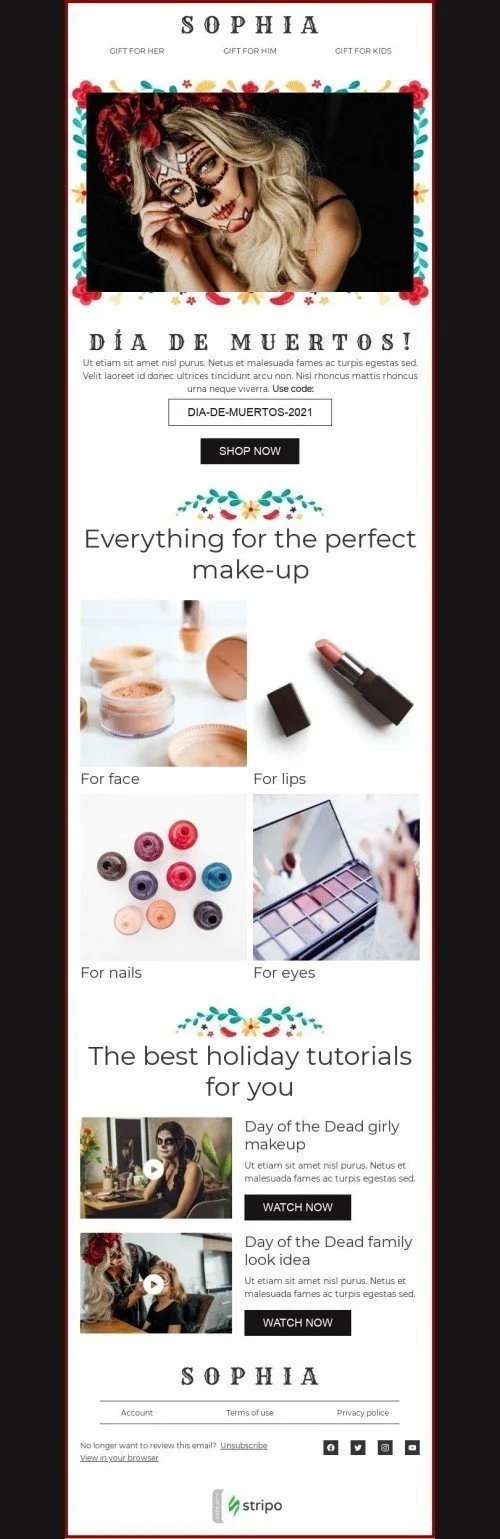 Day of the Dead Email Template "Perfect make-up" for Beauty & Personal Care industry