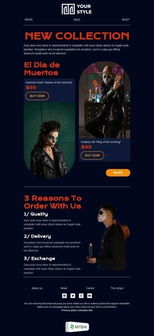 Day of the Dead Email Template "Carnival crown" for Fashion industry