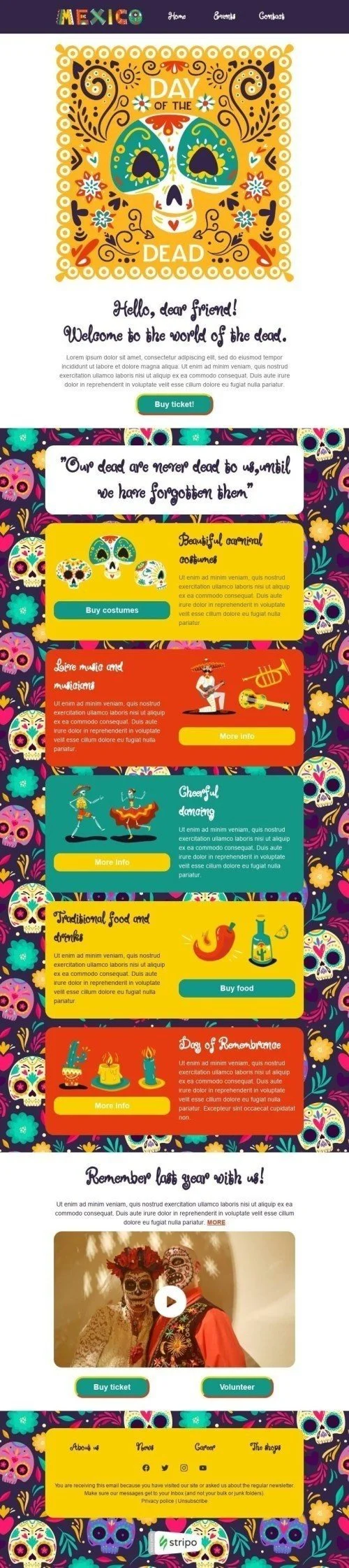 Day of the Dead Email Template "Our dead are never dead to us" for Hobbies industry