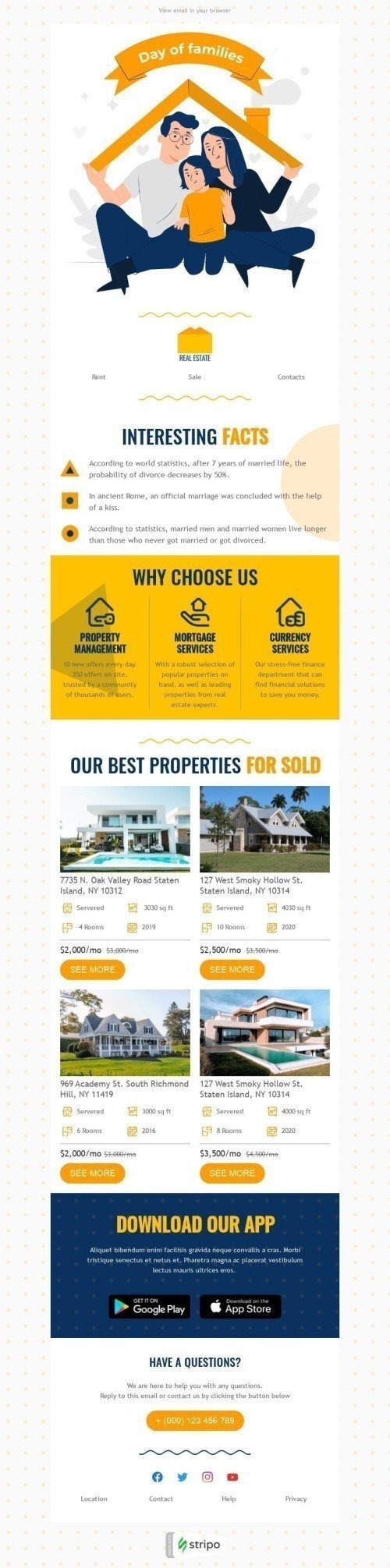 Modello Email Giornata Internazionale delle Famiglie «Per venduto» per il settore industriale di Immobiliari Visualizzazione mobile