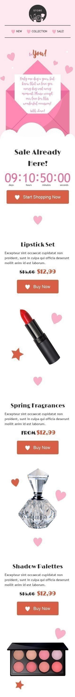 Шаблон письма к празднику День Св. Валентина «Валентинка для вас» для индустрии «Косметика» мобильный вид