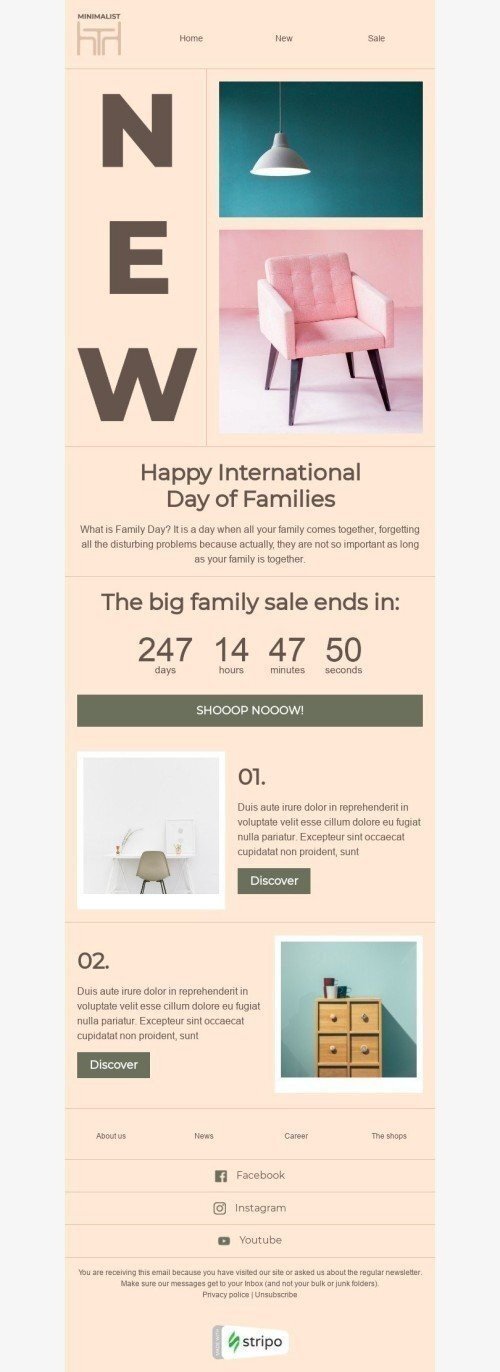 Шаблон листа до свята Міжнародний день сім'ї «Нові меблі» для індустрії «Меблі, Будинок, Декор» десктопний вигляд