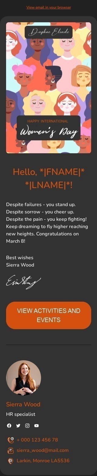 Weltfrauentag E-Mail-Vorlage «Herzlichen Glückwunsch am 8. März» für HR-Branche Ansicht auf Mobilgeräten