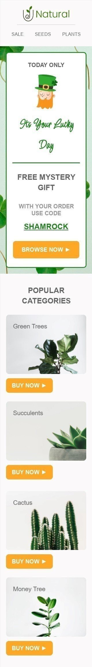 Шаблон письма к празднику День Св. Патрика «Бесплатный загадочный подарок» для индустрии «Мебель, Интерьер, Декор» мобильный вид