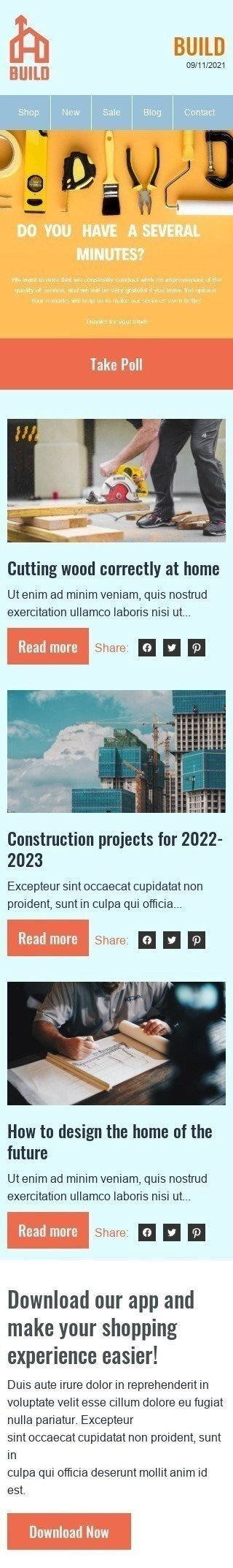 Post Purchase Email Template "Thanks for your time" for Construction industry mobile view