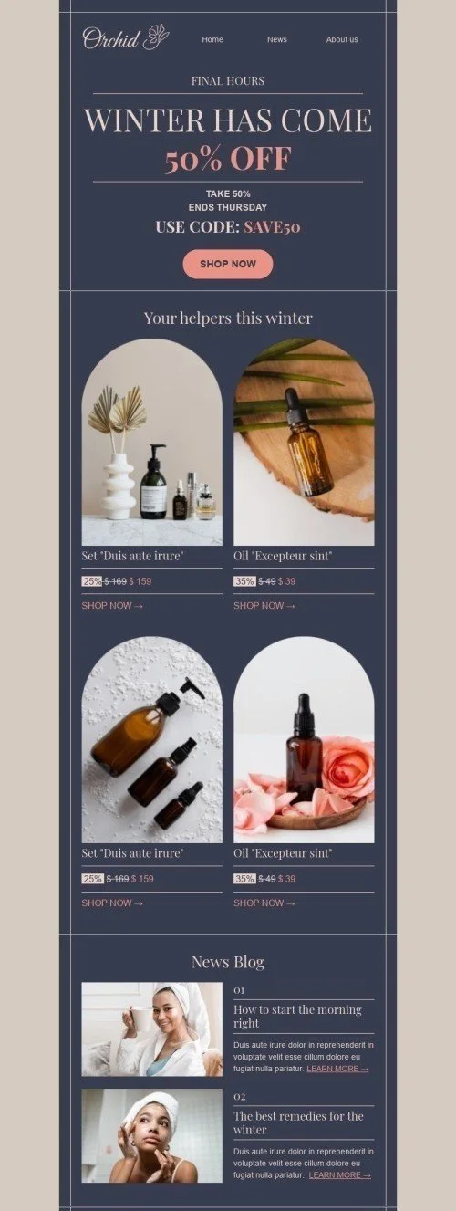 Winter Email Template "The best remedies for the winter" for Beauty & Personal Care industry