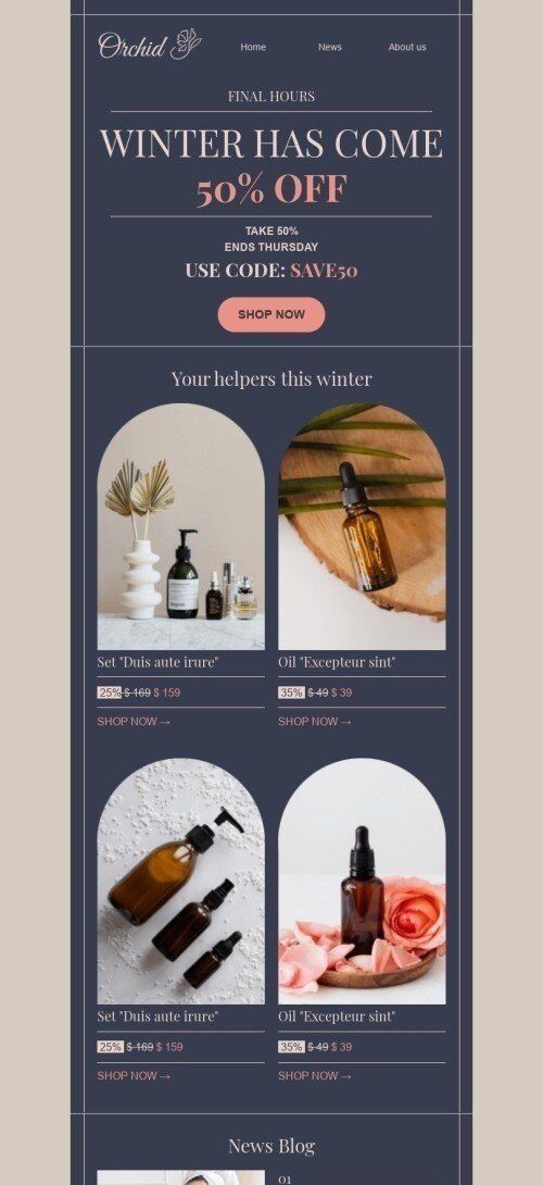 Modèle de courrier électronique L'hiver «Les meilleurs remèdes pour l'hiver» pour le secteur Beauté & Soins Affichage mobile