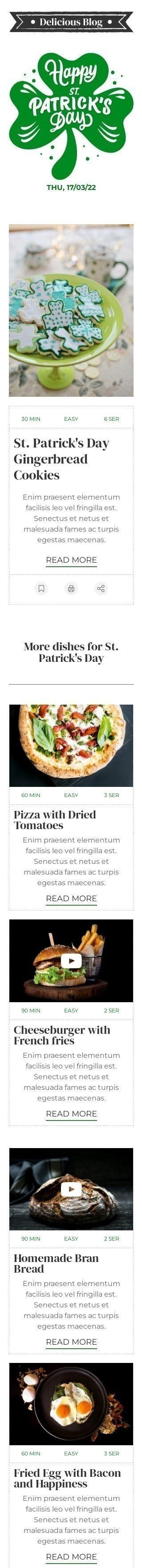 Шаблон письма к празднику День Св. Патрика «Имбирное печенье» для индустрии «Публикации и Блог» мобильный вид