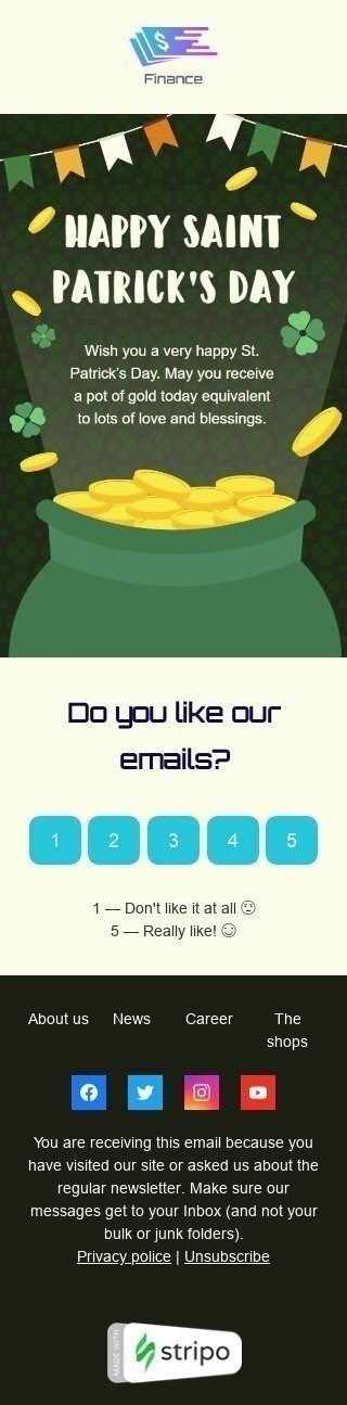 St. Patrick‘s Day E-Mail-Vorlage «Topf voll Gold» für Finanzwesen-Branche Ansicht auf Mobilgeräten