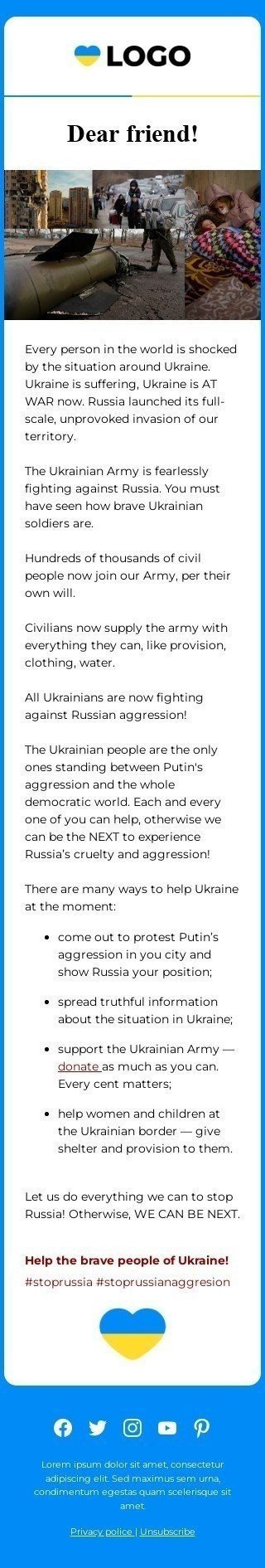 Russian Email Example Spread a word Russian Aggression in Ukraine Email Template by Stripo.email