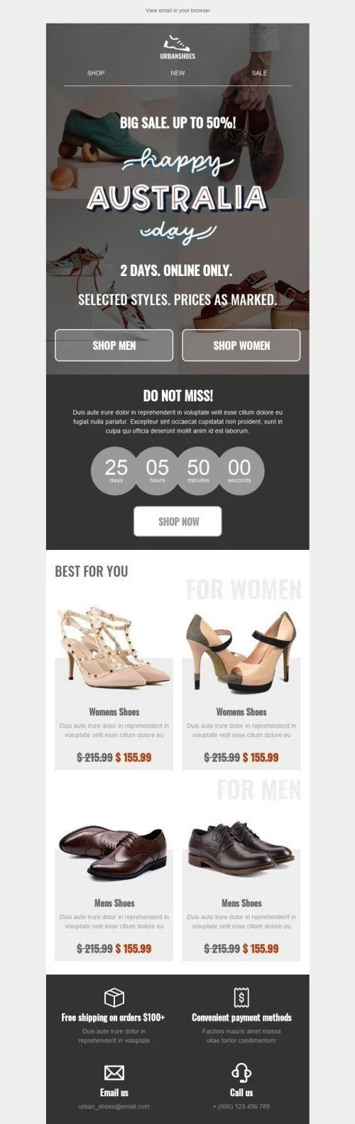 Australia Day Email Template "Selected style" for Fashion industry