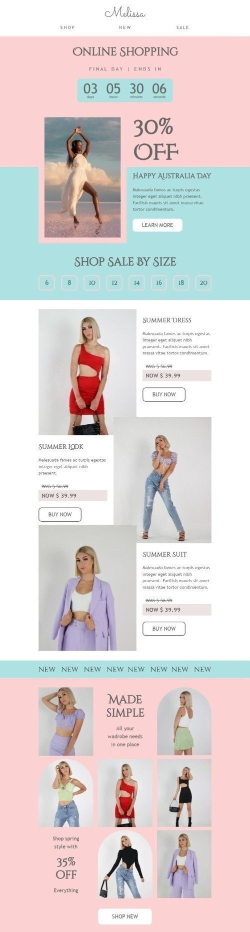 Australia Day Email Template "Made simple" for Fashion industry mobile view