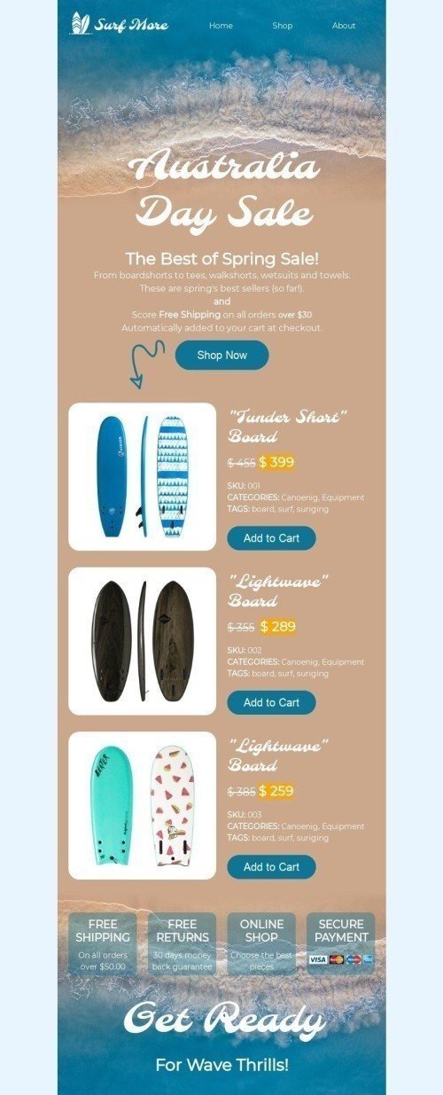 Modello Email Giorno dell'Australia «Preparati» per il settore industriale di Fitness Visualizzazione mobile