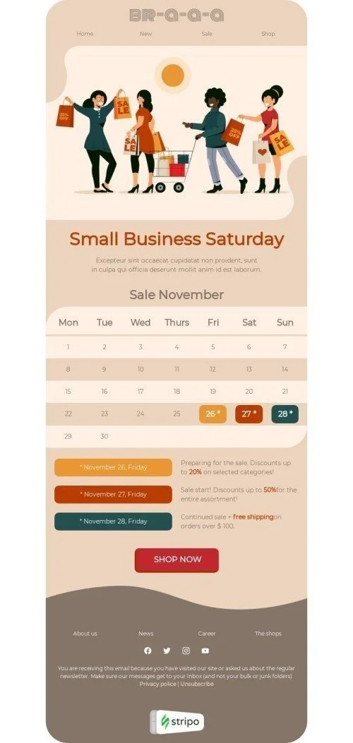 Small Business Saturday Email Template "Preparing for the sale" for Fashion industry
