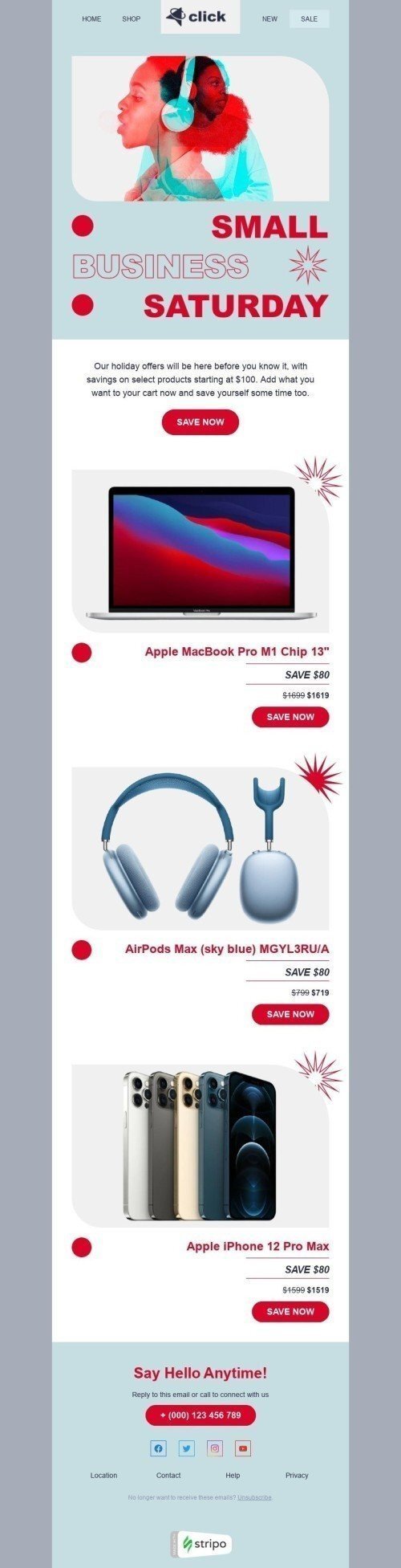 Шаблон листа до свята Суббота малого бізнесу «Заощаджуйте на покупках» для індустрії «Гаджети» десктопний вигляд