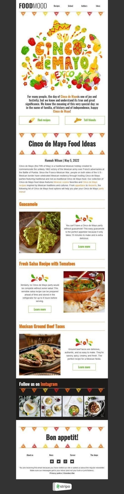 Modelo de E-mail de «Receita de Salsa Fresca» de Cinco de Mayo para a indústria de Alimentação Visualização de desktop