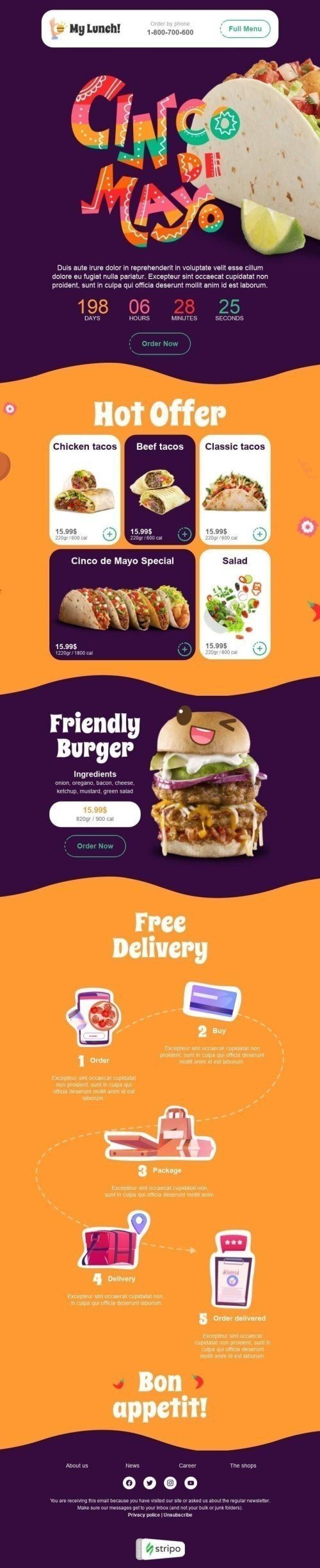 Шаблон листа до свята Сінко де Майо «Класичні тако» для індустрії «Їжа» мобільний вигляд