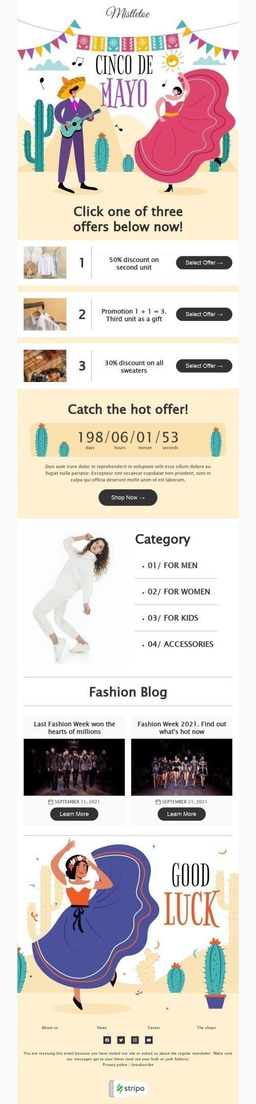 Шаблон листа до свята Сінко де Майо «Дізнайся, що зараз у моді» для індустрії «Мода» десктопний вигляд