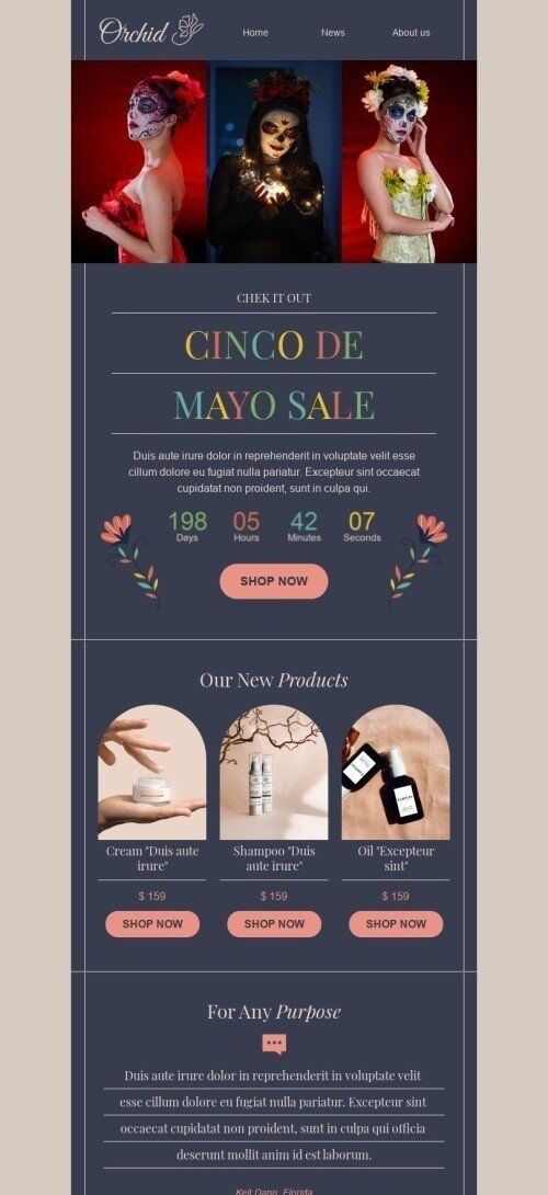 Modèle de courrier électronique Cinco de Mayo «Pour n'importe quel but» pour le secteur Beauté & Soins Affichage mobile