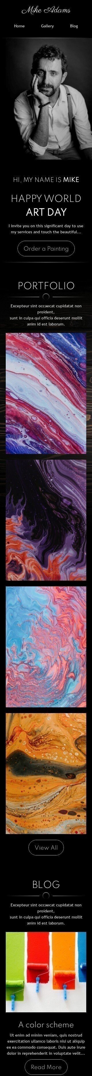 Шаблон письма к празднику Всемирный день искусства «Прикоснитесь к красоте» для индустрии «Художественная галерея» мобильный вид