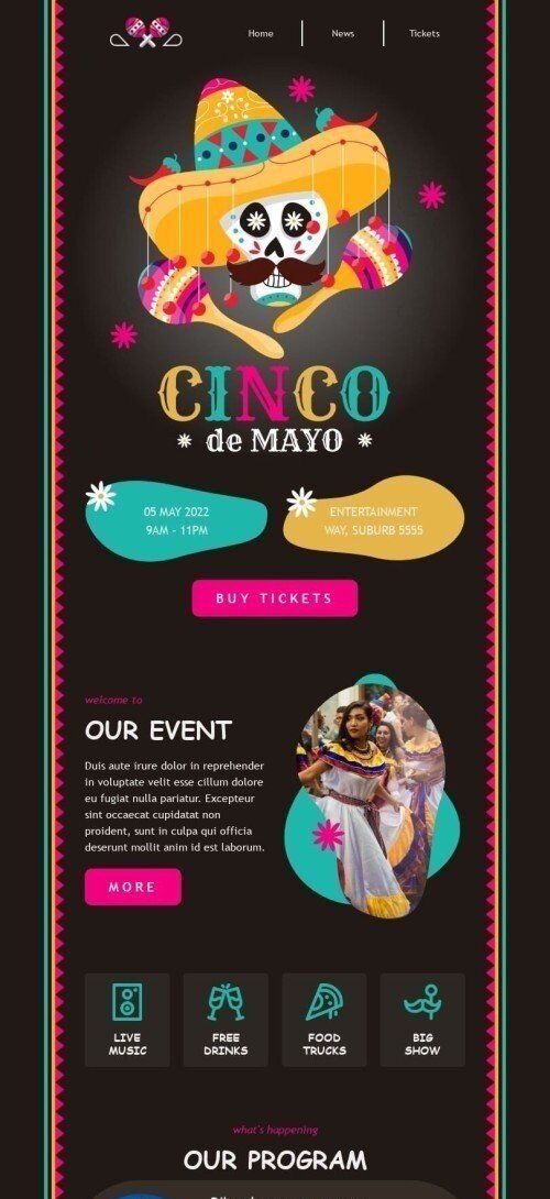 Modèle de courrier électronique Cinco de Mayo «Danses mécaniques» pour le secteur Hobbies Affichage mobile