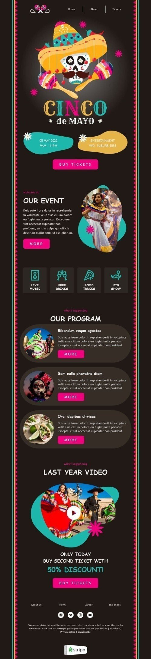 Шаблон листа до свята Сінко де Майо «Запальні танці» для індустрії «Захоплення» мобільний вигляд