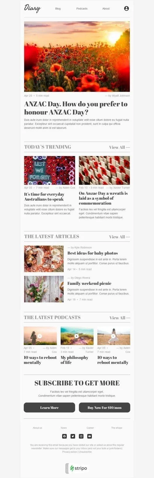 Anzac Day Email Template "Celebrate Anzac Day" for Publications & Blogging industry