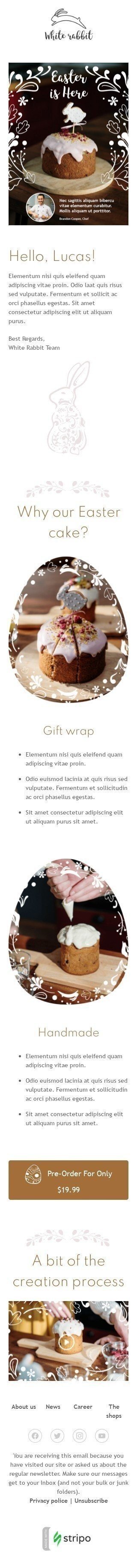Plantilla de correo electrónico «Pastel de Pascua» de Semana Santa para la industria de Restaurantes Vista de móvil