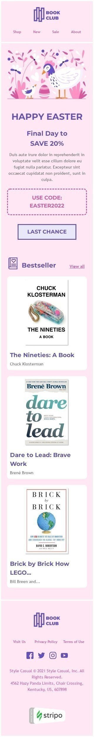 Plantilla de correo electrónico «Club del libro» de Semana Santa para la industria de Libros y regalos y papelería Vista de móvil