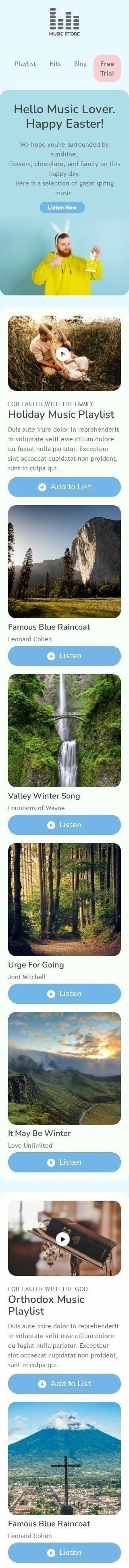 Шаблон письма к празднику Пасха «Весенняя музыка» для индустрии «Музыка» мобильный вид