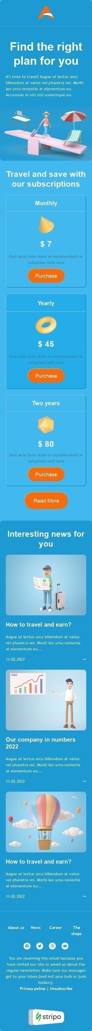 Price List Email Template "Find the right plan" for Airline industry mobile view