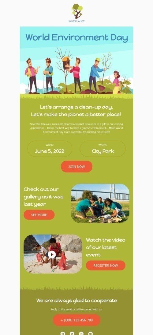 Modelo de E-mail de «Сlean dia anterior» de Dia Mundial do Ambiente para a indústria de Arrecadação Visualização de dispositivo móvel