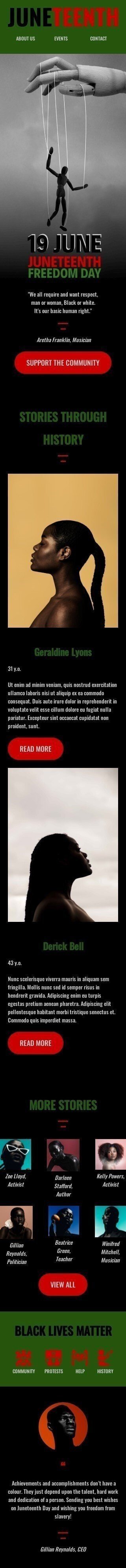 Plantilla de correo electrónico «Día de la Libertad» de Juneteenth para la industria de Sin fines de lucro y caridad Vista de móvil